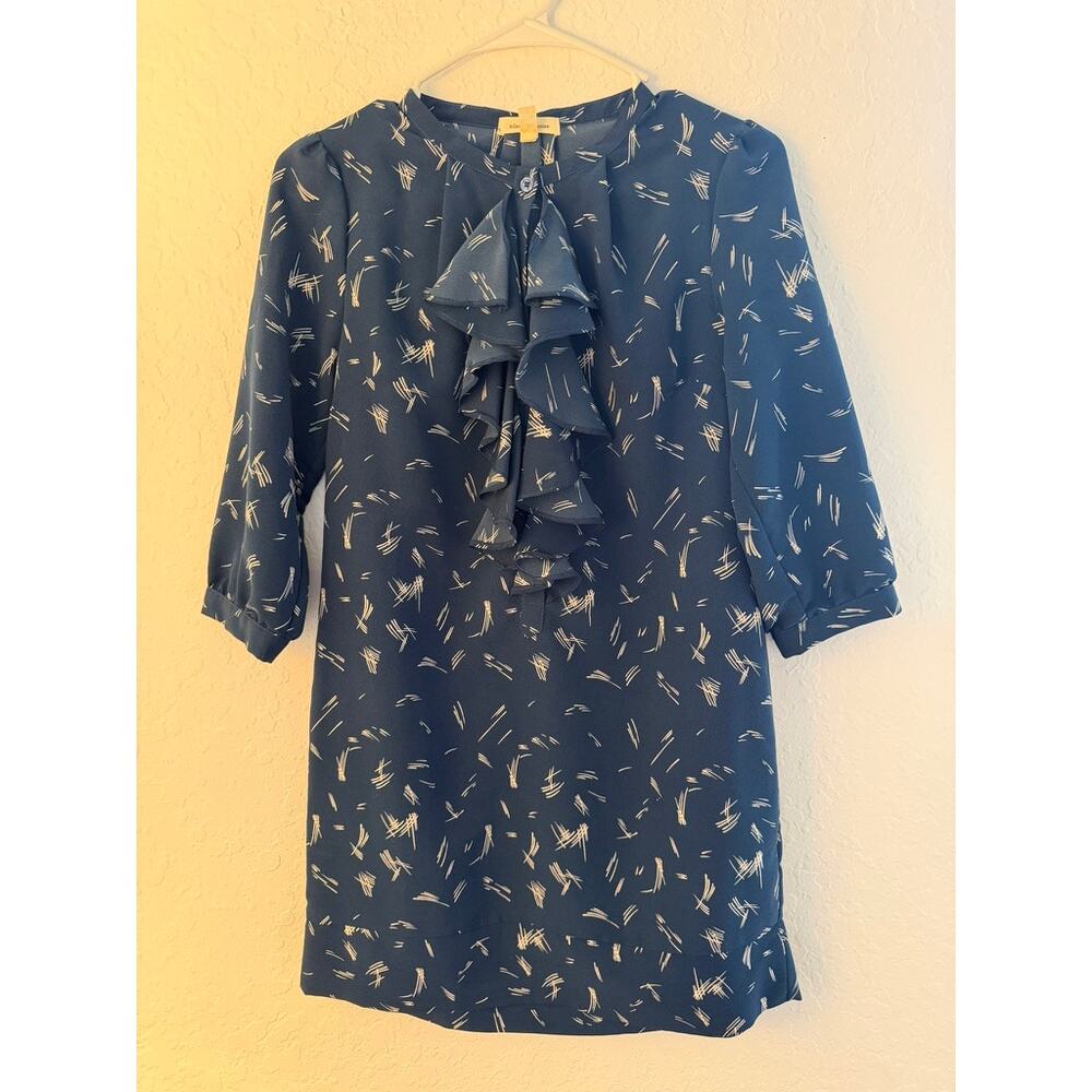 Silence + Noise Blue Abstract Print Ruffle Blouse Size S